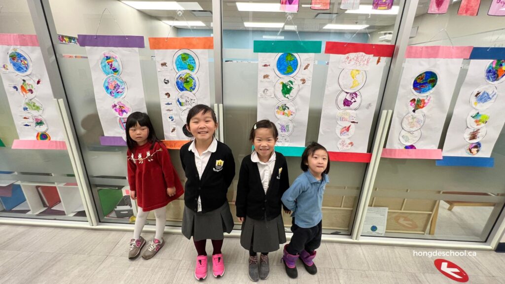 HongDe Elementary students presenting their works in honor of Earth Day