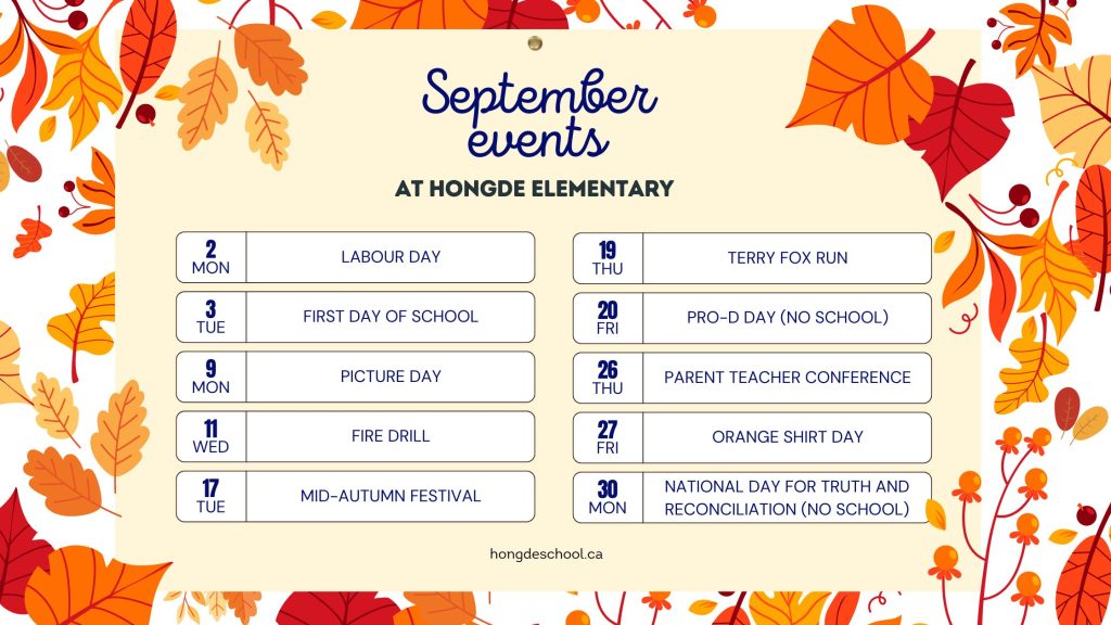 September events: School Calendar