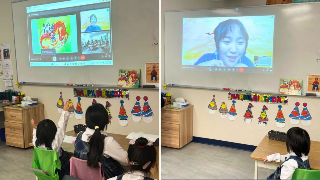 HongDe students engaging with the author of Kai's Tea Eggs